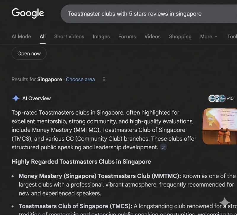 Google search: MMTMC top result for 5-star Toastmasters clubs